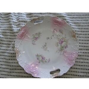 VTG Floral Hydrangeas Scalloped Handled Plate Floral Cottage Chic Hand Painted‎
